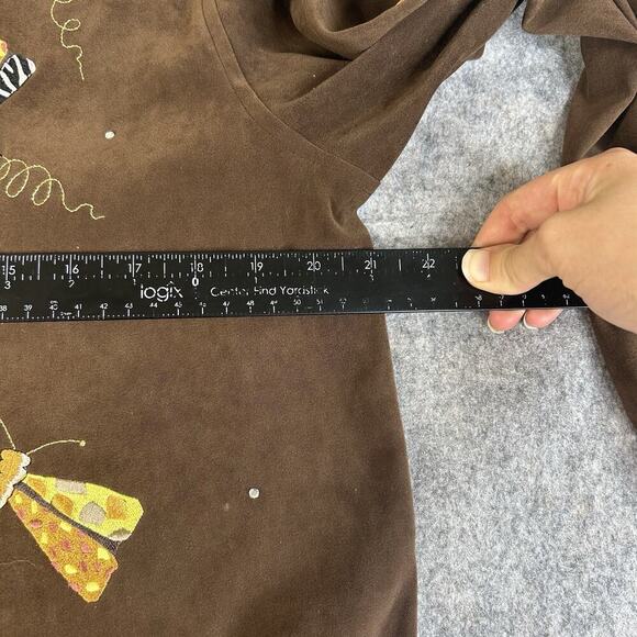 Quacker Factory Shirt Womens Medium Embroidered Dragonfly Button Down Artsy - Picture 7 of 8